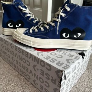 Converse Blue High-Top Sneakers with Black Heart Graphic